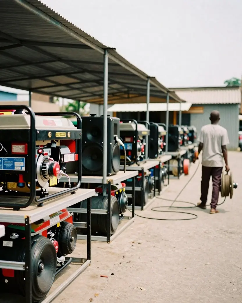 Equipment lined up in a rental yard