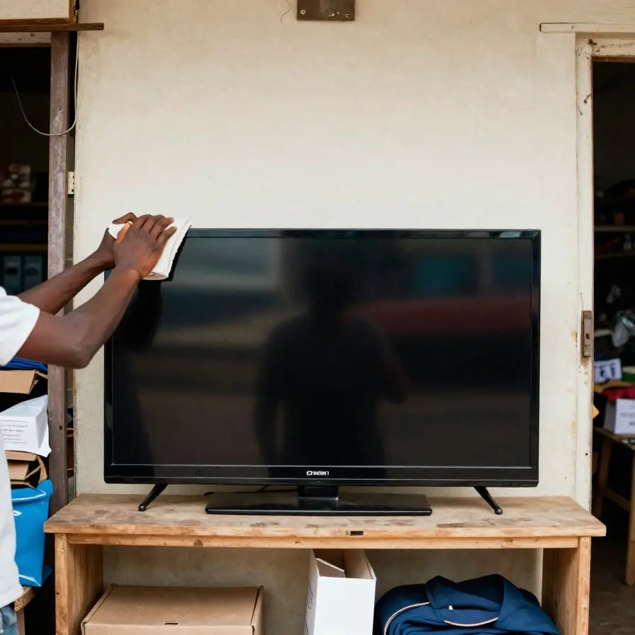 A new flat-screen television on a shop counter